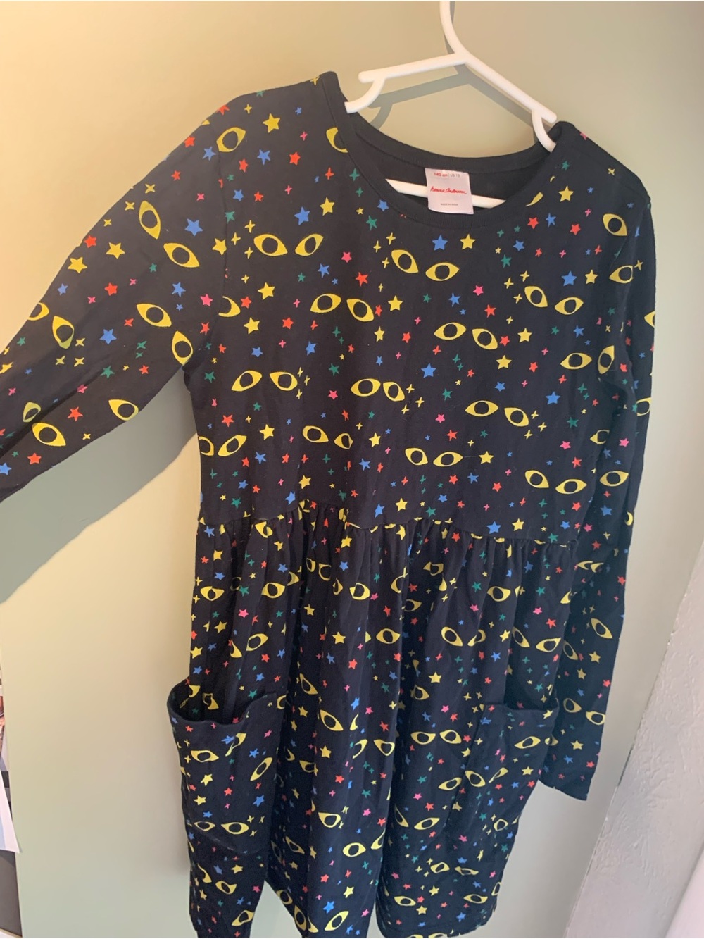 Hanna Andersson Black Long Sleeve Eye & Star Print Dress